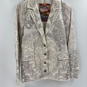 Johnny was biya embroidered white cotton Y2K 2000s button up jacket blazer small